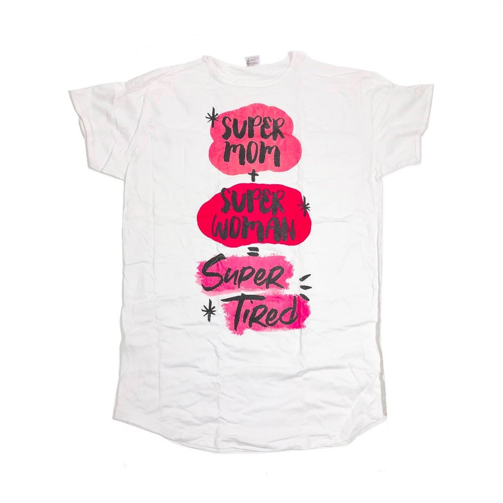 NWT Super Mom Super Woman Super Tired Night Sleep Shirt Cotton White